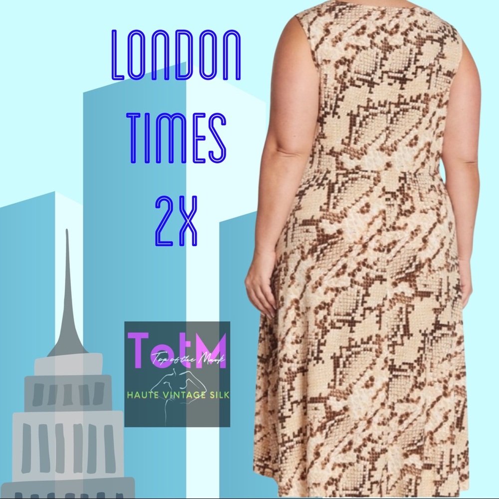 $118 LONDON TIMES Shirred Snakeskin Hi-Lo Midi NWT - Picture 2 of 6